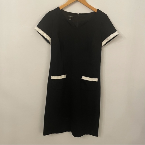 Talbots Dresses & Skirts - Talbots Black Dress with White Fringe Trim Size 2